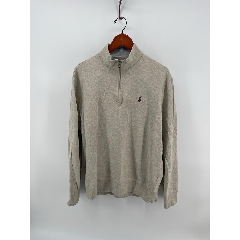 Polo Ralph Lauren Quarter Zip Pullover‎ Sweater Men's Large Beige Pony Logo